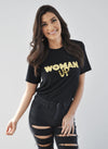 WOMAN UP Black Loose T-Shirt